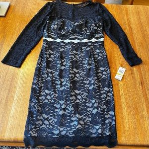 Inc Blue Floral Scalloped Lace Women's Size 14 Sheath Dress